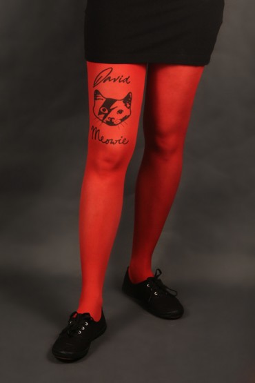 Tights "David Meowie" red