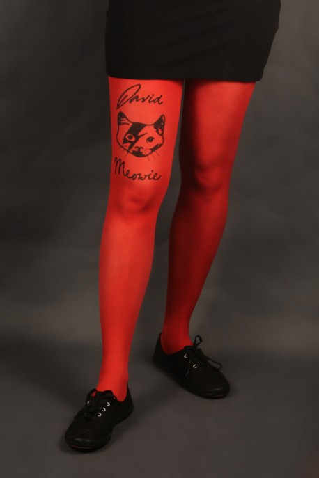 Tights "David Meowie" red